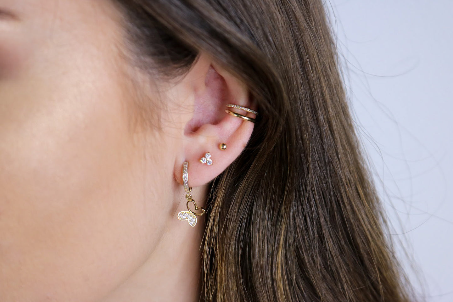 Butterfly CZ Charm Hoop Earrings | Solid 14K Gold Fine Jewelry